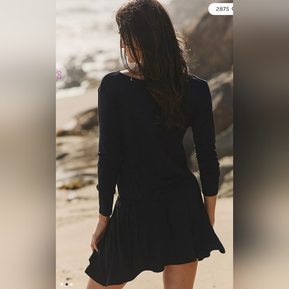 Free People Good Feels Long Sleeve Mini Dress XL, Black - Picture 2 of 11